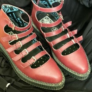 Wine colored strappy platform